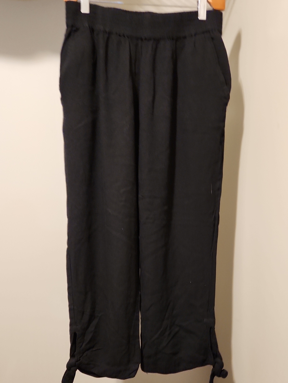 Women's Black Drawstring Hem Wide-Leg Trousers